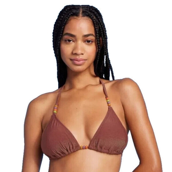 Brown Glitter Shimmer- Triangle Bikini Top- with Beads- - Picture 1 of 4